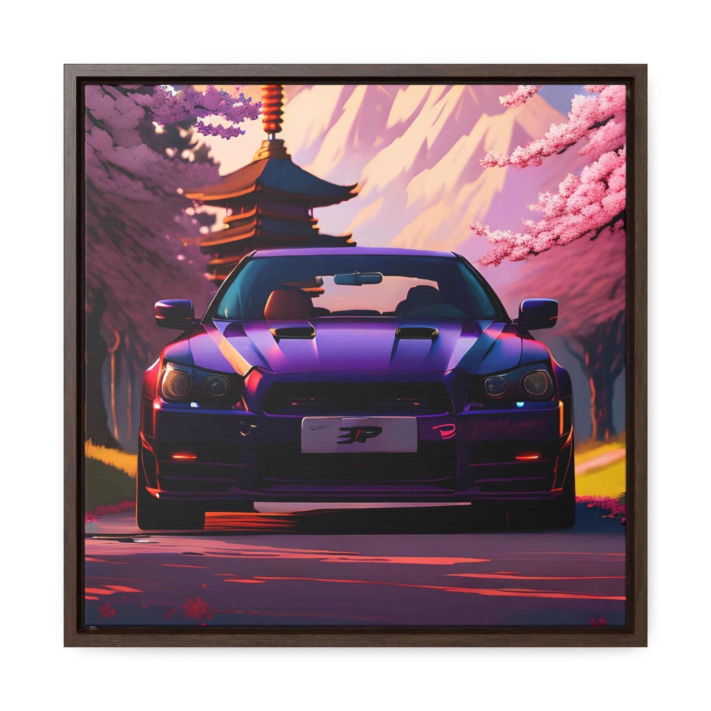 Serenity Unleashed: Midnight Purple Tuner Classic Amidst Cherry Blossoms Canvas