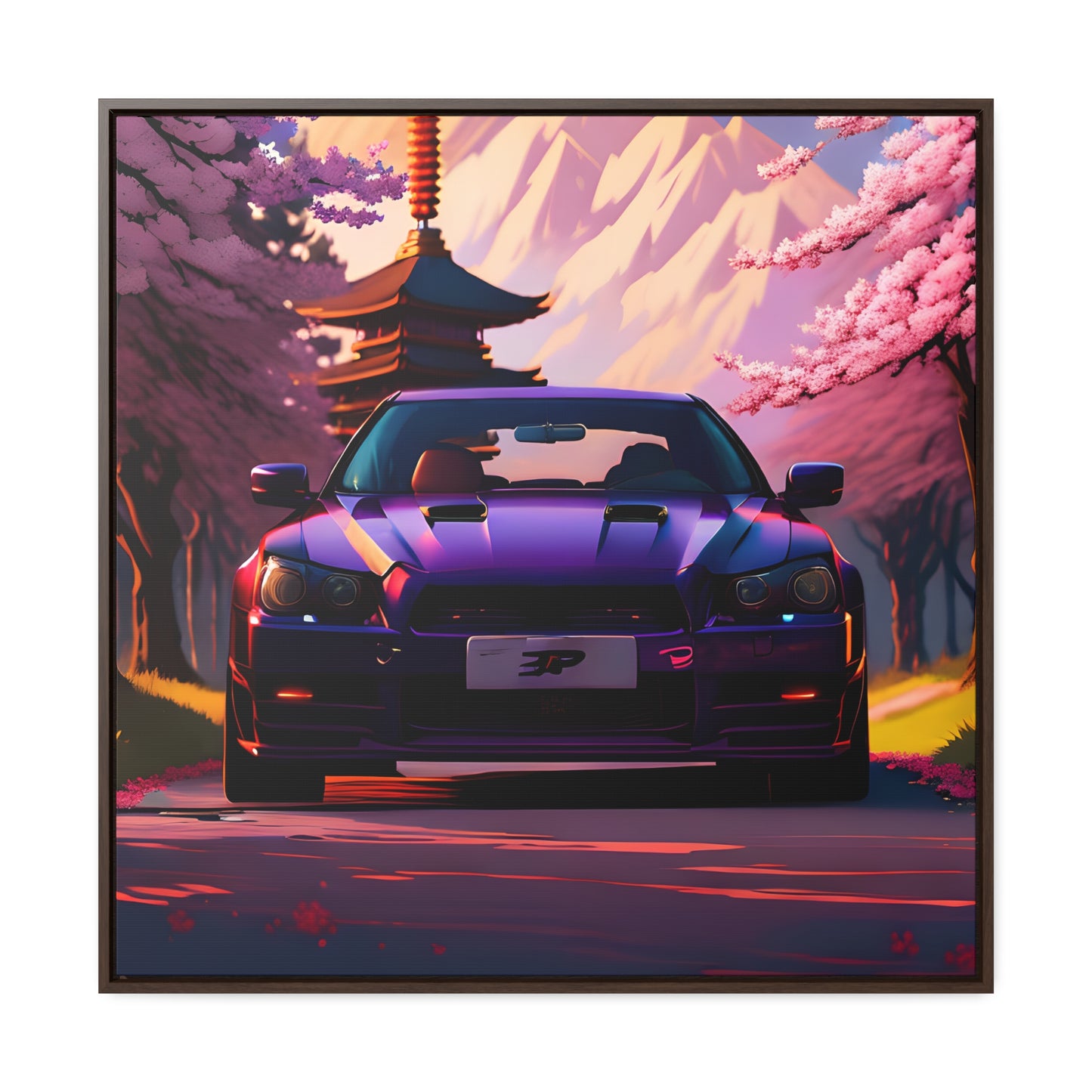 Serenity Unleashed: Midnight Purple Tuner Classic Amidst Cherry Blossoms Canvas