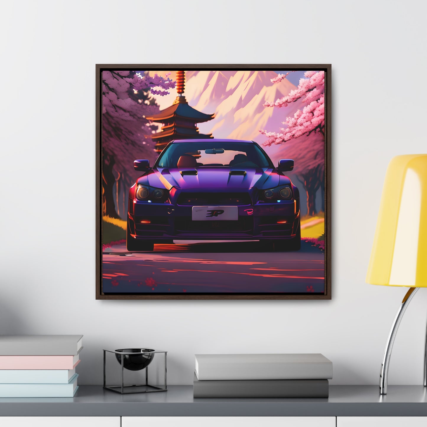 Serenity Unleashed: Midnight Purple Tuner Classic Amidst Cherry Blossoms Canvas