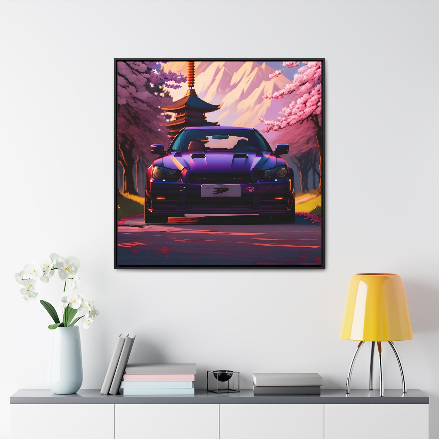 Serenity Unleashed: Midnight Purple Tuner Classic Amidst Cherry Blossoms Canvas