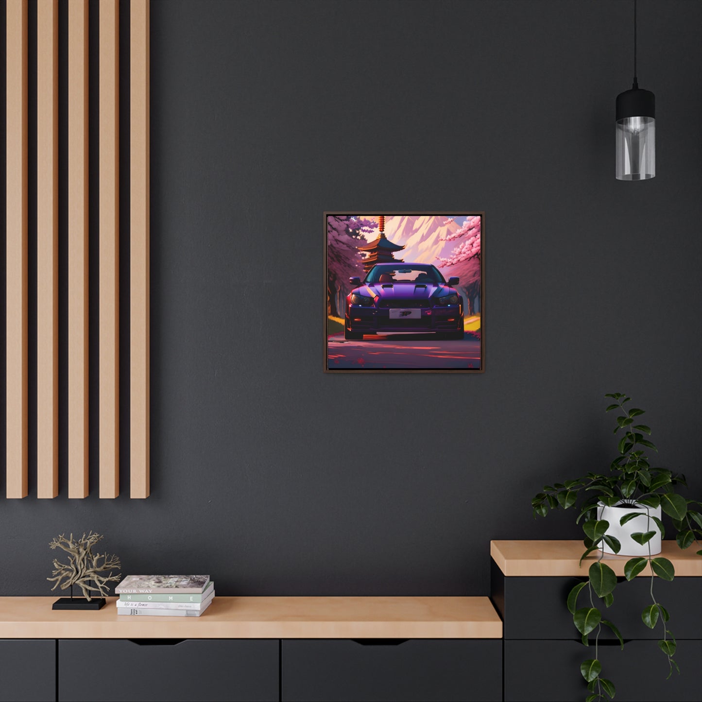 Serenity Unleashed: Midnight Purple Tuner Classic Amidst Cherry Blossoms Canvas