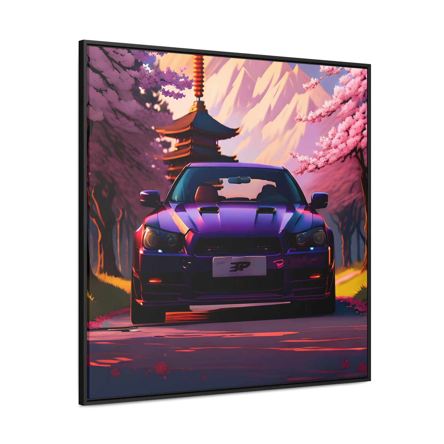 Serenity Unleashed: Midnight Purple Tuner Classic Amidst Cherry Blossoms Canvas