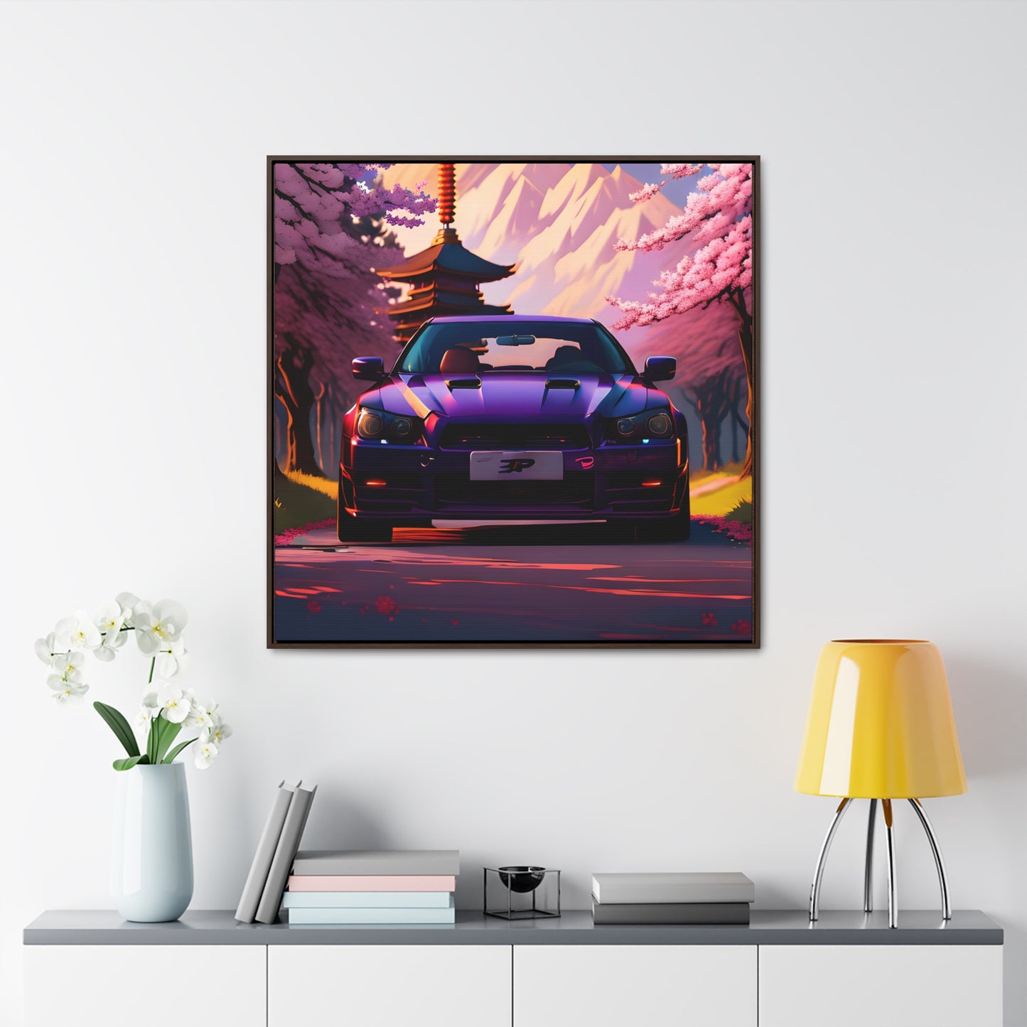 Serenity Unleashed: Midnight Purple Tuner Classic Amidst Cherry Blossoms Canvas