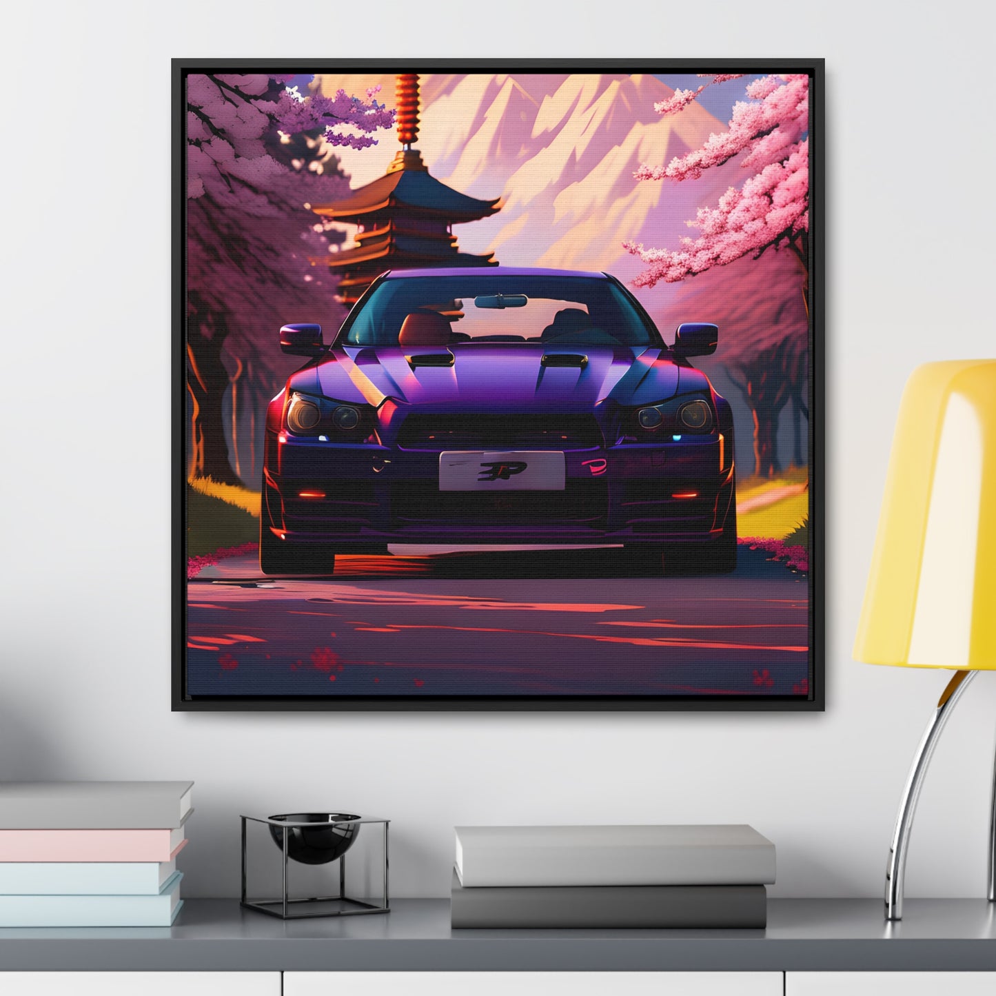 Serenity Unleashed: Midnight Purple Tuner Classic Amidst Cherry Blossoms Canvas