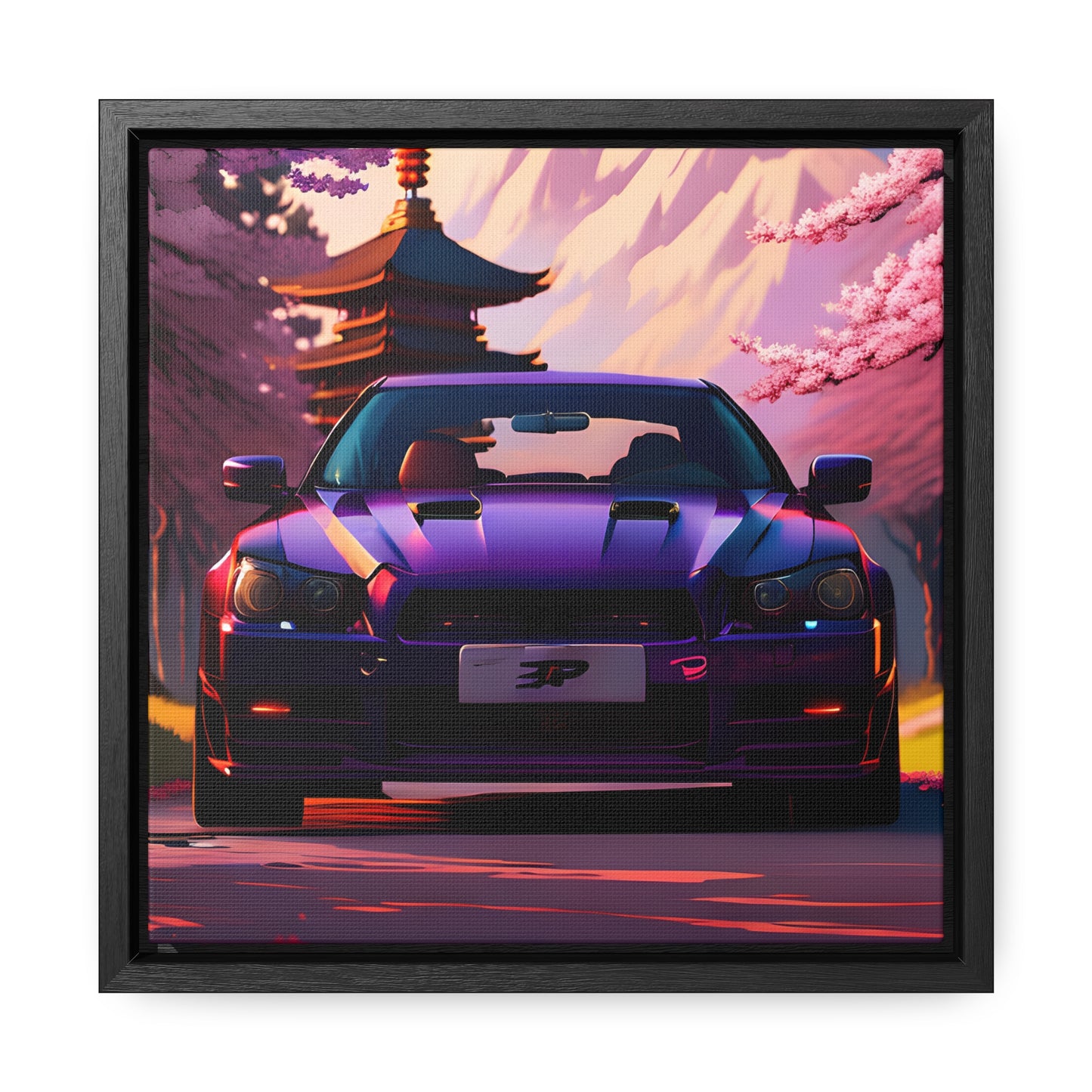 Serenity Unleashed: Midnight Purple Tuner Classic Amidst Cherry Blossoms Canvas