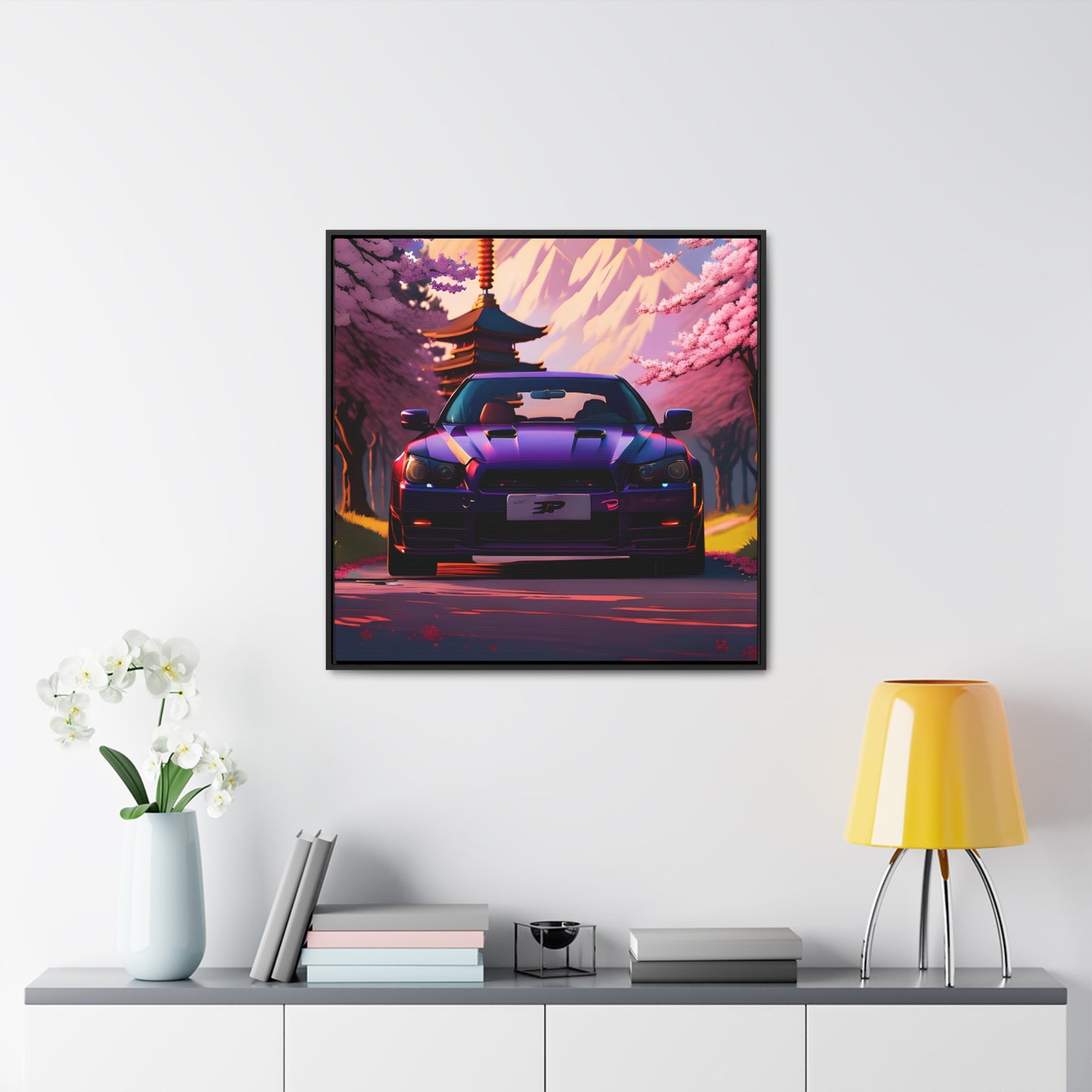 Serenity Unleashed: Midnight Purple Tuner Classic Amidst Cherry Blossoms Canvas