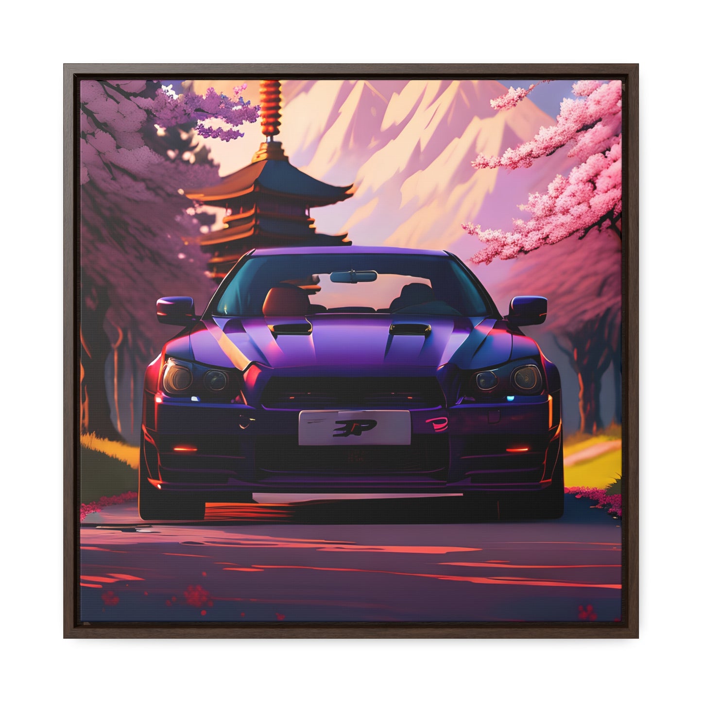 Serenity Unleashed: Midnight Purple Tuner Classic Amidst Cherry Blossoms Canvas