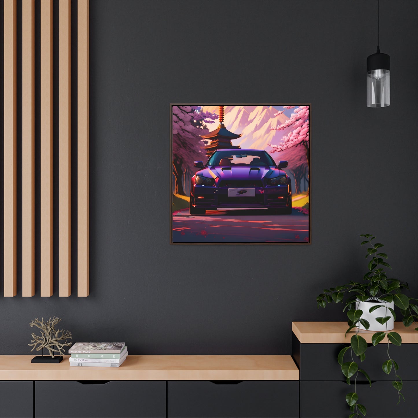 Serenity Unleashed: Midnight Purple Tuner Classic Amidst Cherry Blossoms Canvas