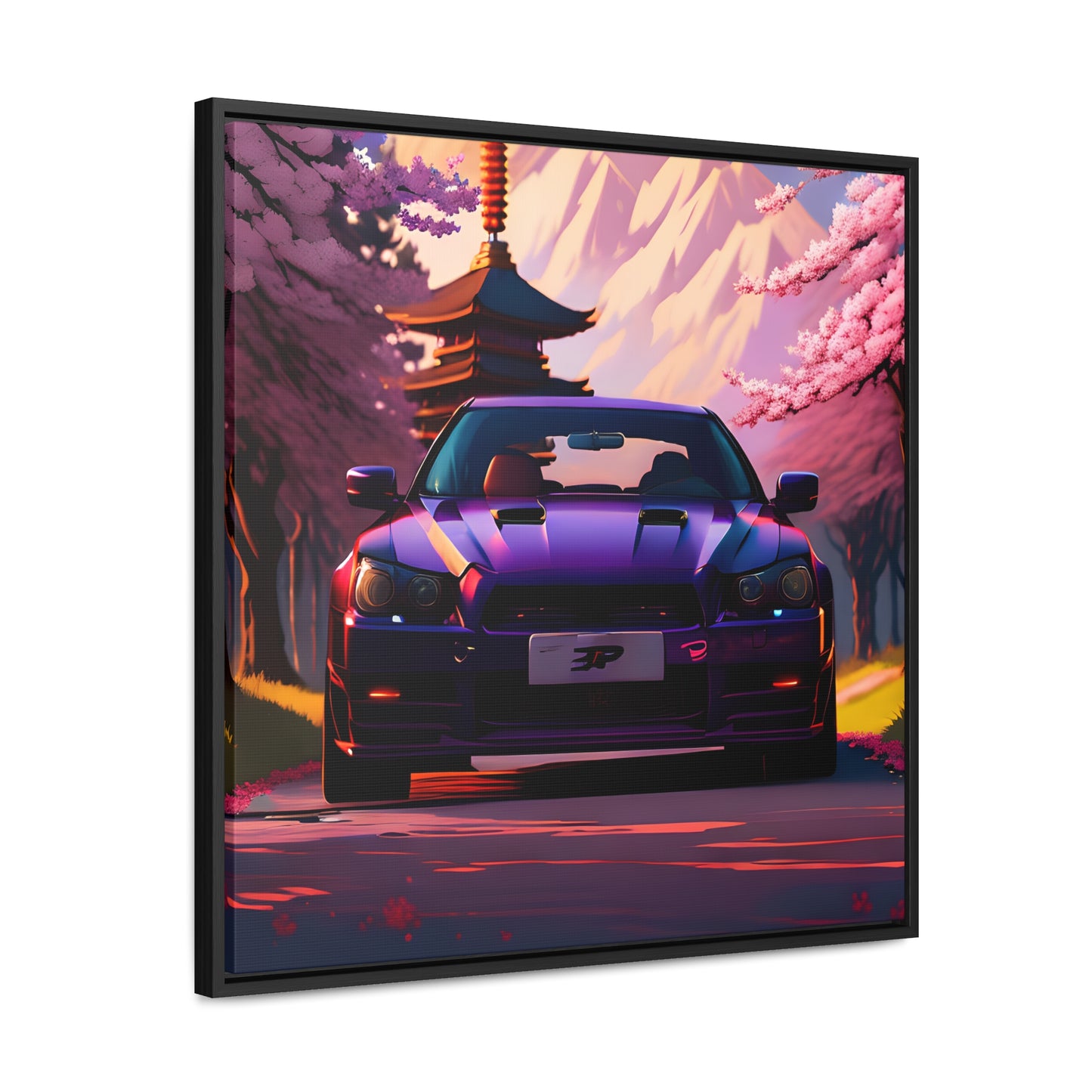 Serenity Unleashed: Midnight Purple Tuner Classic Amidst Cherry Blossoms Canvas