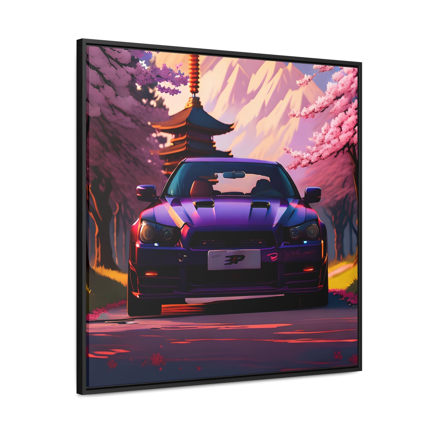 Serenity Unleashed: Midnight Purple Tuner Classic Amidst Cherry Blossoms Canvas