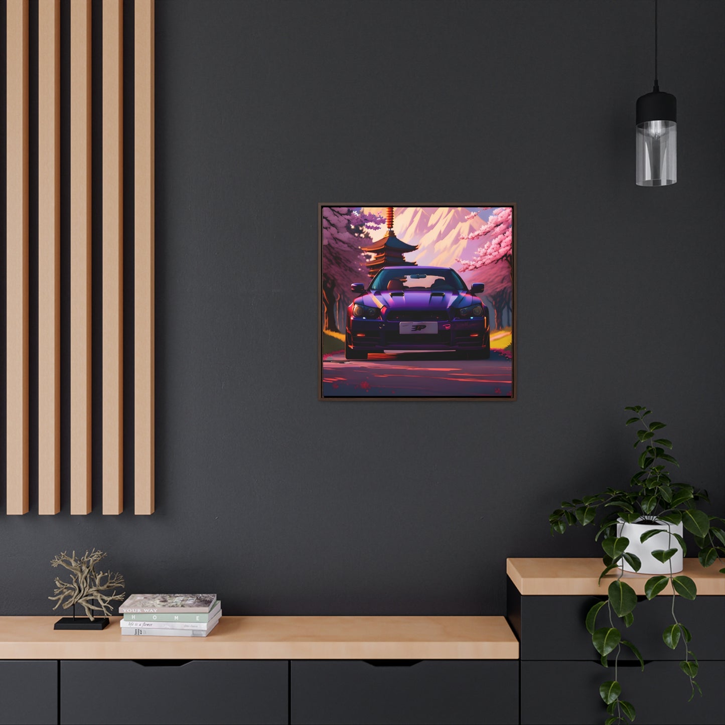 Serenity Unleashed: Midnight Purple Tuner Classic Amidst Cherry Blossoms Canvas