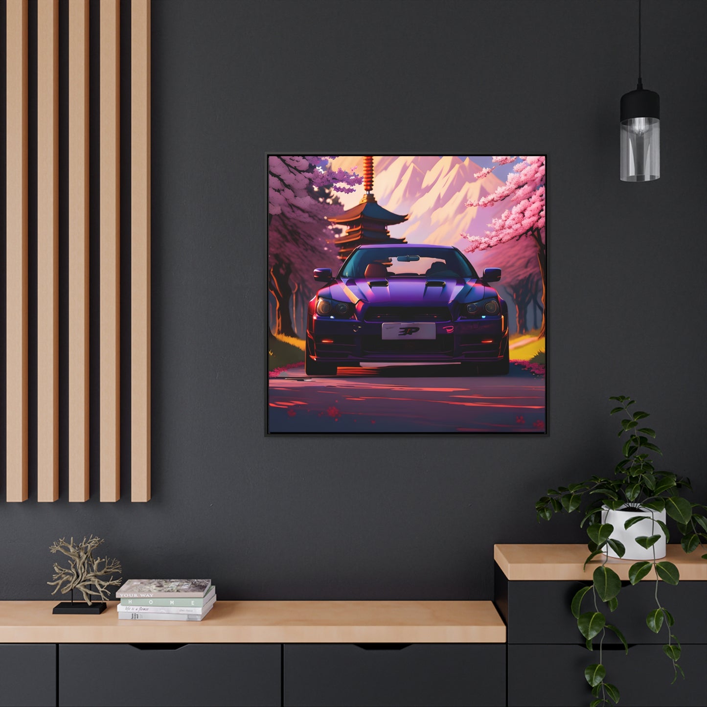 Serenity Unleashed: Midnight Purple Tuner Classic Amidst Cherry Blossoms Canvas